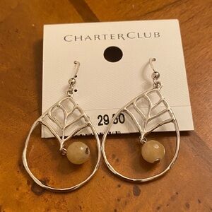 Charter Club Silver and Cream Teardrop Earrings